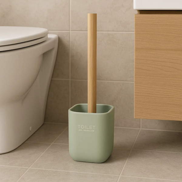 Szczotka do WC plastikowa miętowa drewaniana rączka