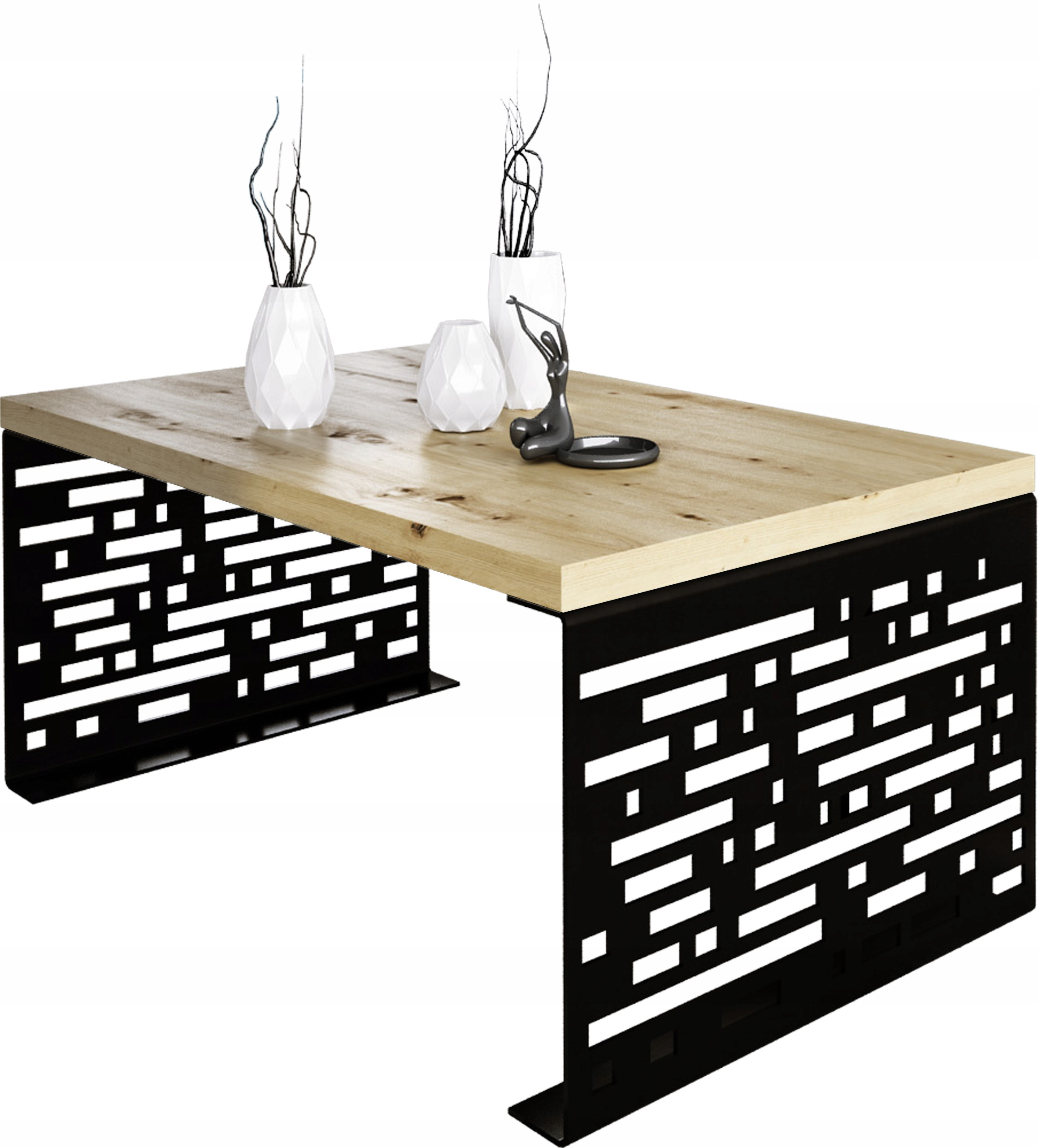 Stolik kawowy Kafelki Nowoczesna Ława Loft Metal Czarny Dąb Artisan