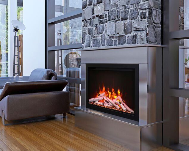 Amantii Smart 33&rdquo; Fireplace &ndash; Includes a steel trim, glass inlay, 10 piece log set with remote and cord