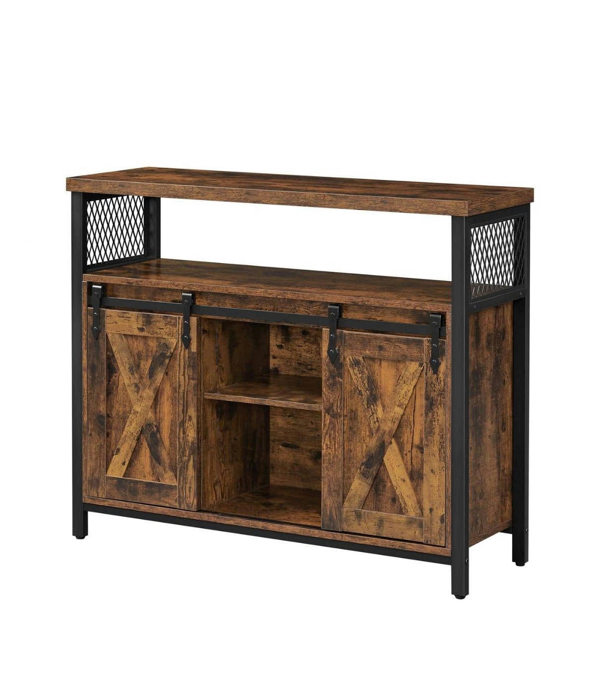 - Buffet 2 portes coulissantes effet bois foncé - L100 x H80 cm