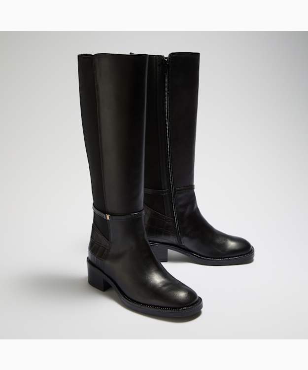 Tippit Black - Leather Knee-High Boots