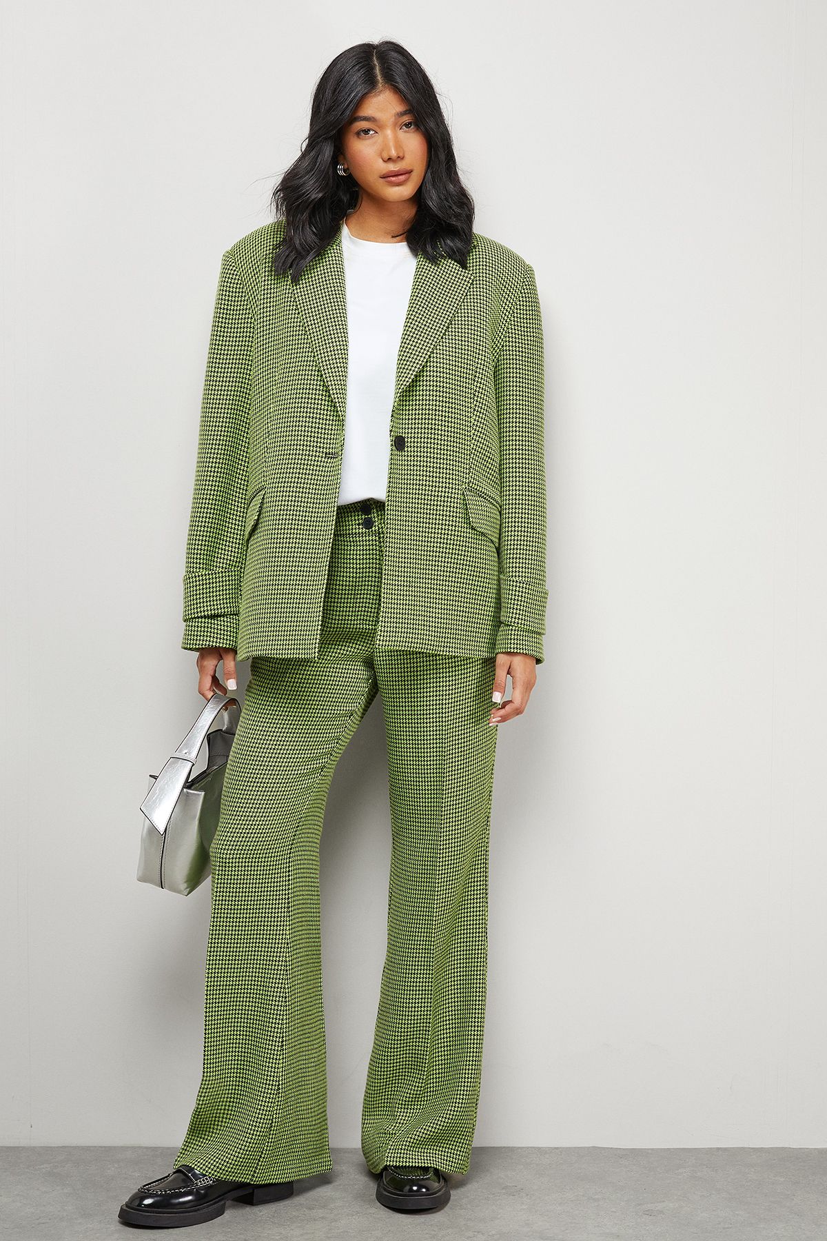 Warehouse Lime Dogtooth High Waist Deep Waistband Trouser Co-Ord