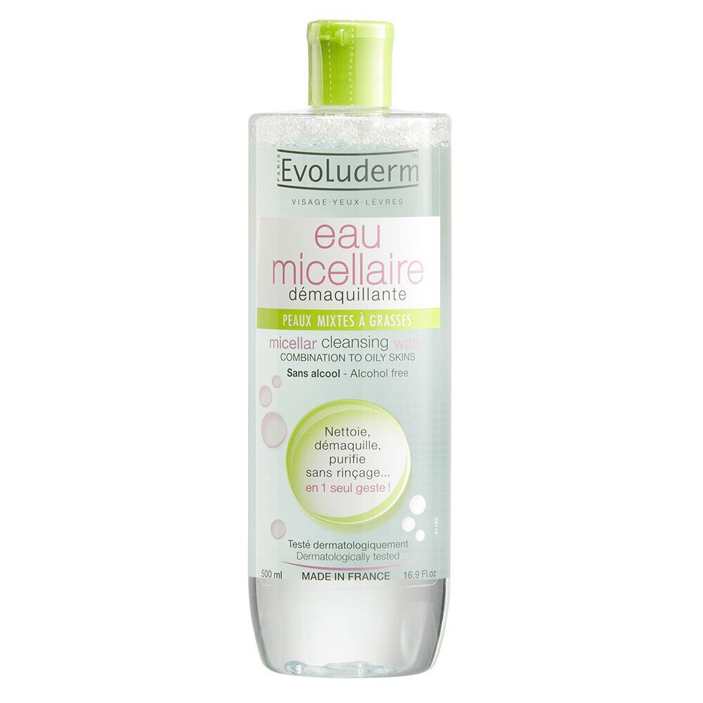 Eau micellaire Evoluderm démaquillante peaux mixtes 500 ml