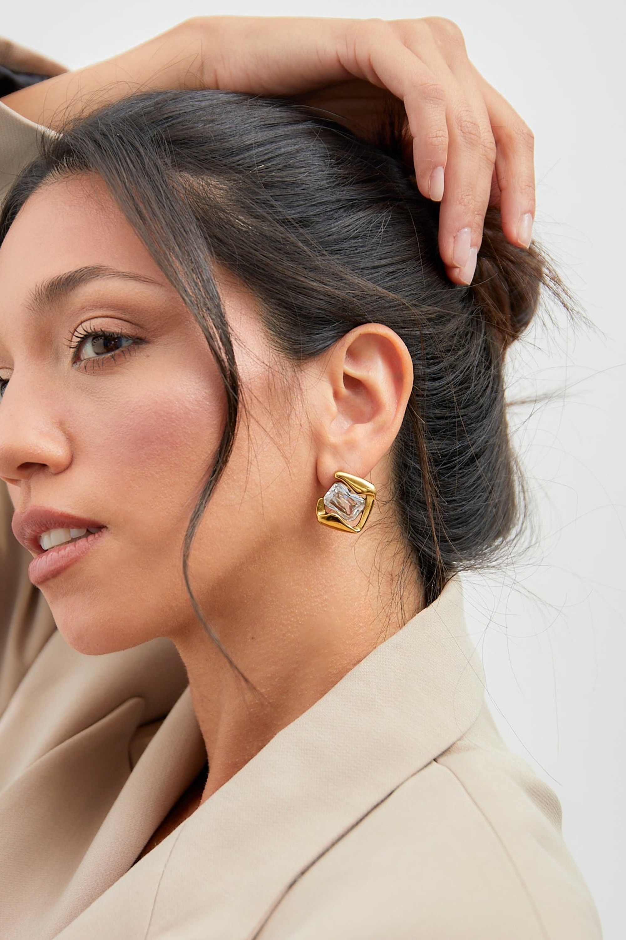 Linzi Ice Gold Crystal Square Stud Earrings