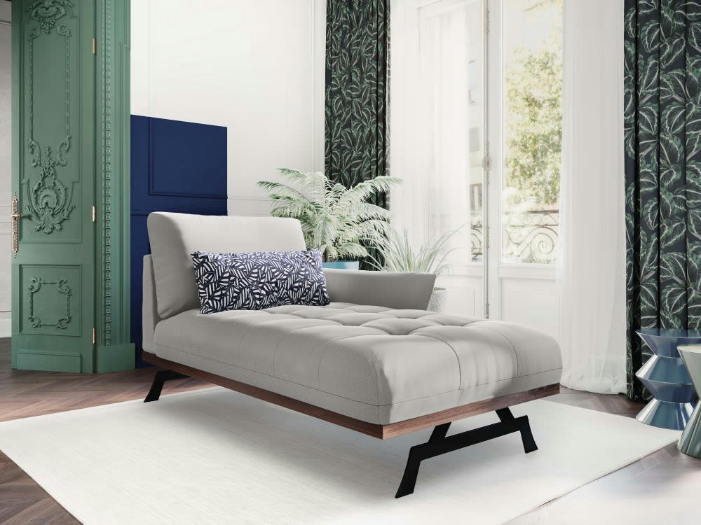 OLIVIER - Méridienne 1 place en tissu structuré gris clair