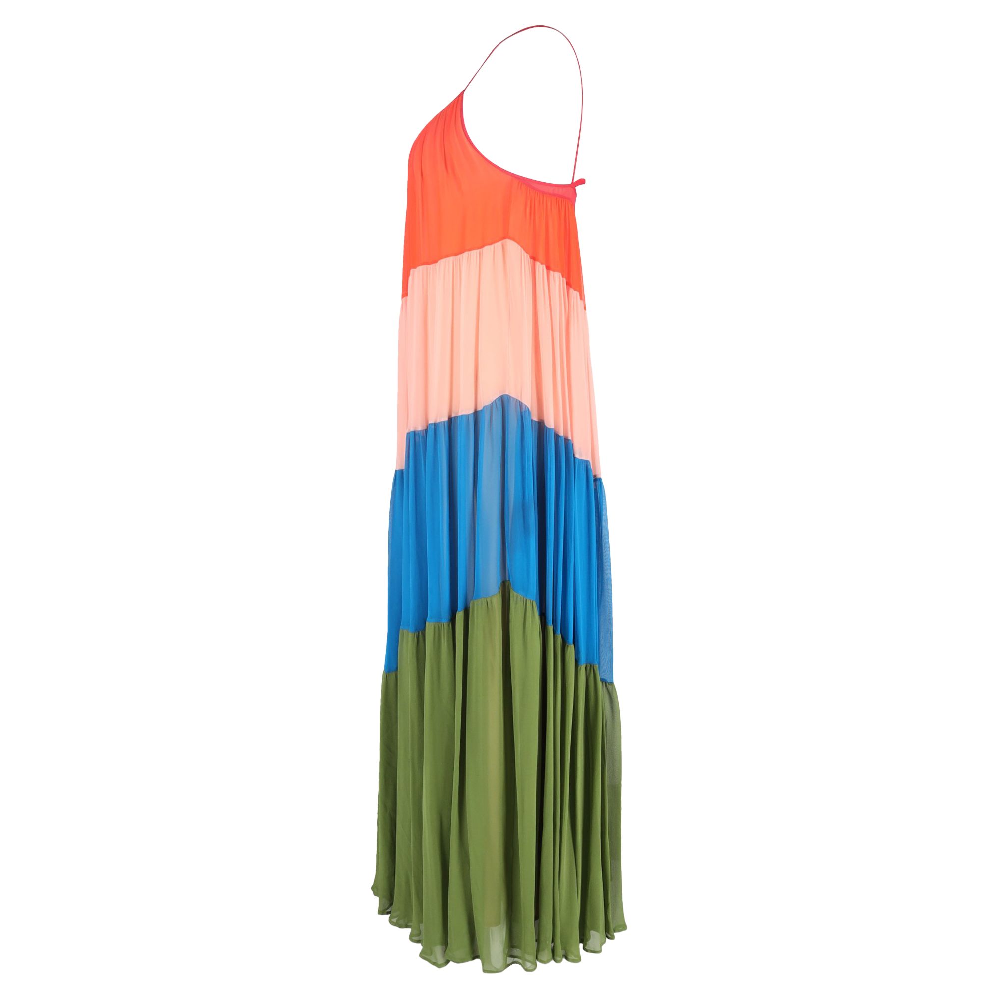 Carolina Herrera Preloved Tiered Rainbow Maxi Dress Multicolor Silk