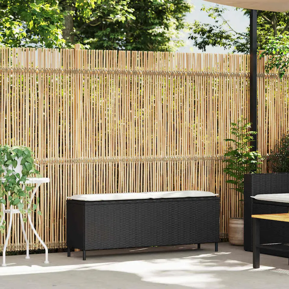 vidaXL - Tuinbank met kussen - Zwart - Poly rattan - 110x30x40,5 cm