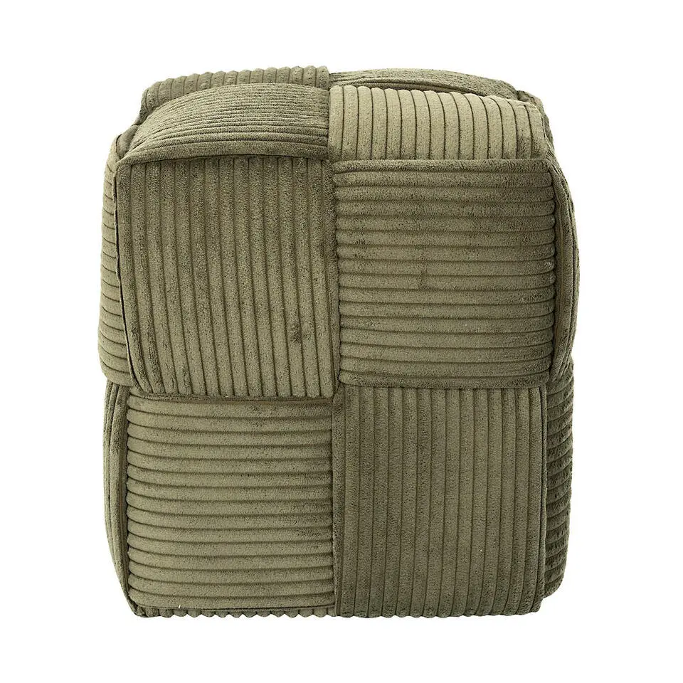Home Deco Factory Poefje - ribstof - olijfgroen - 36 x 36 x 38 cm