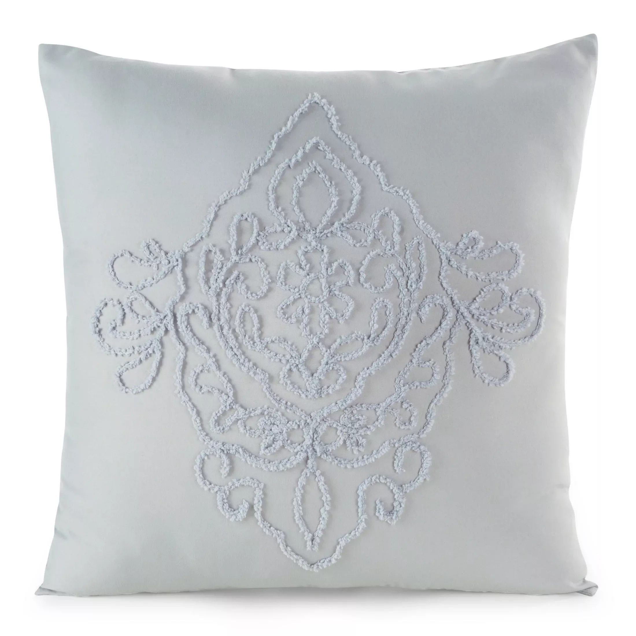 Poszewka na poduszkę 45x45 cm zdobiona ornamentową aplikacją jasnoszara MIRA