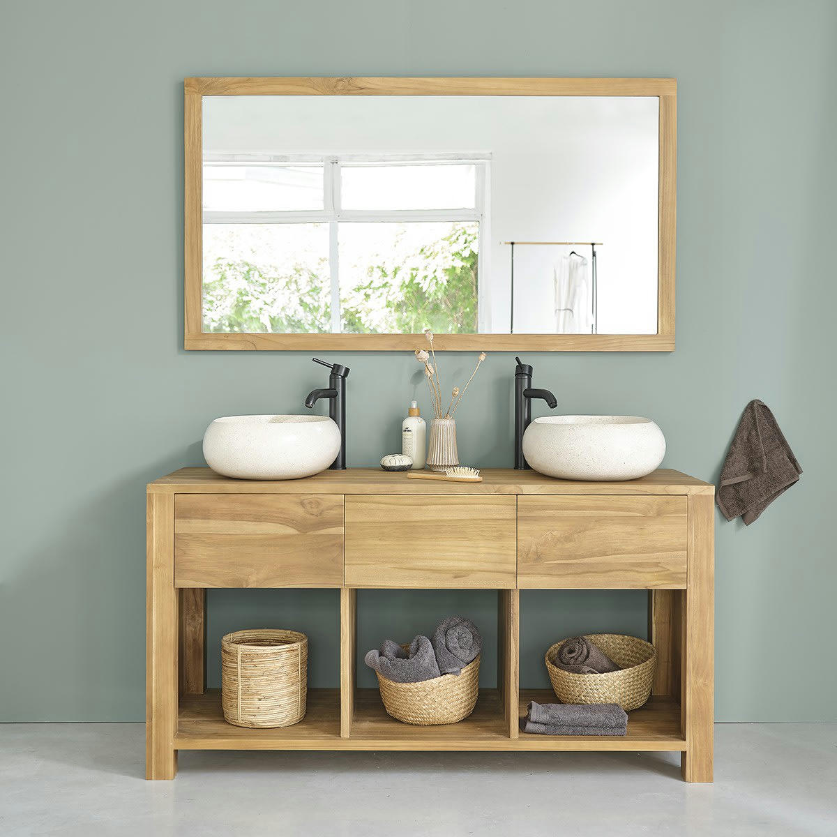 NOA - Meuble double vasque en teck massif 145 cm