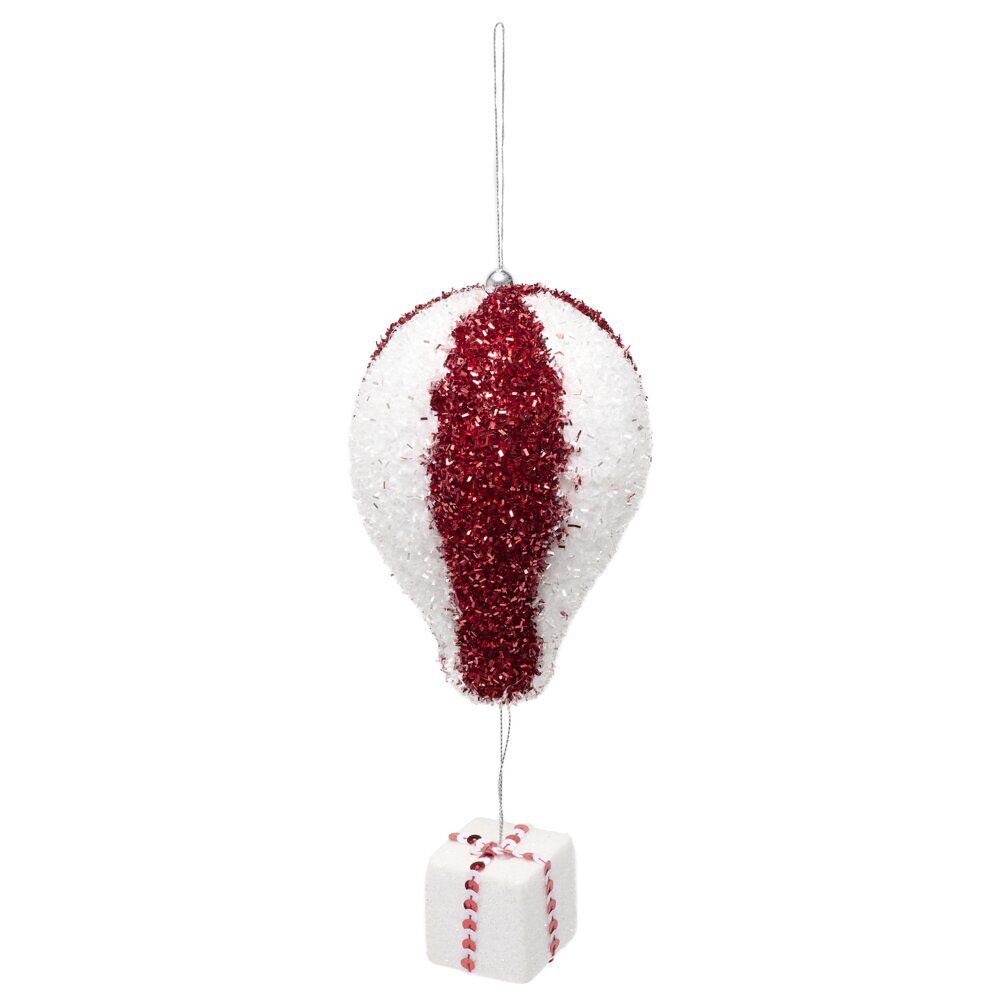 Montgolfière de No&euml;l brillante rouge et blanc à suspendre H17cm