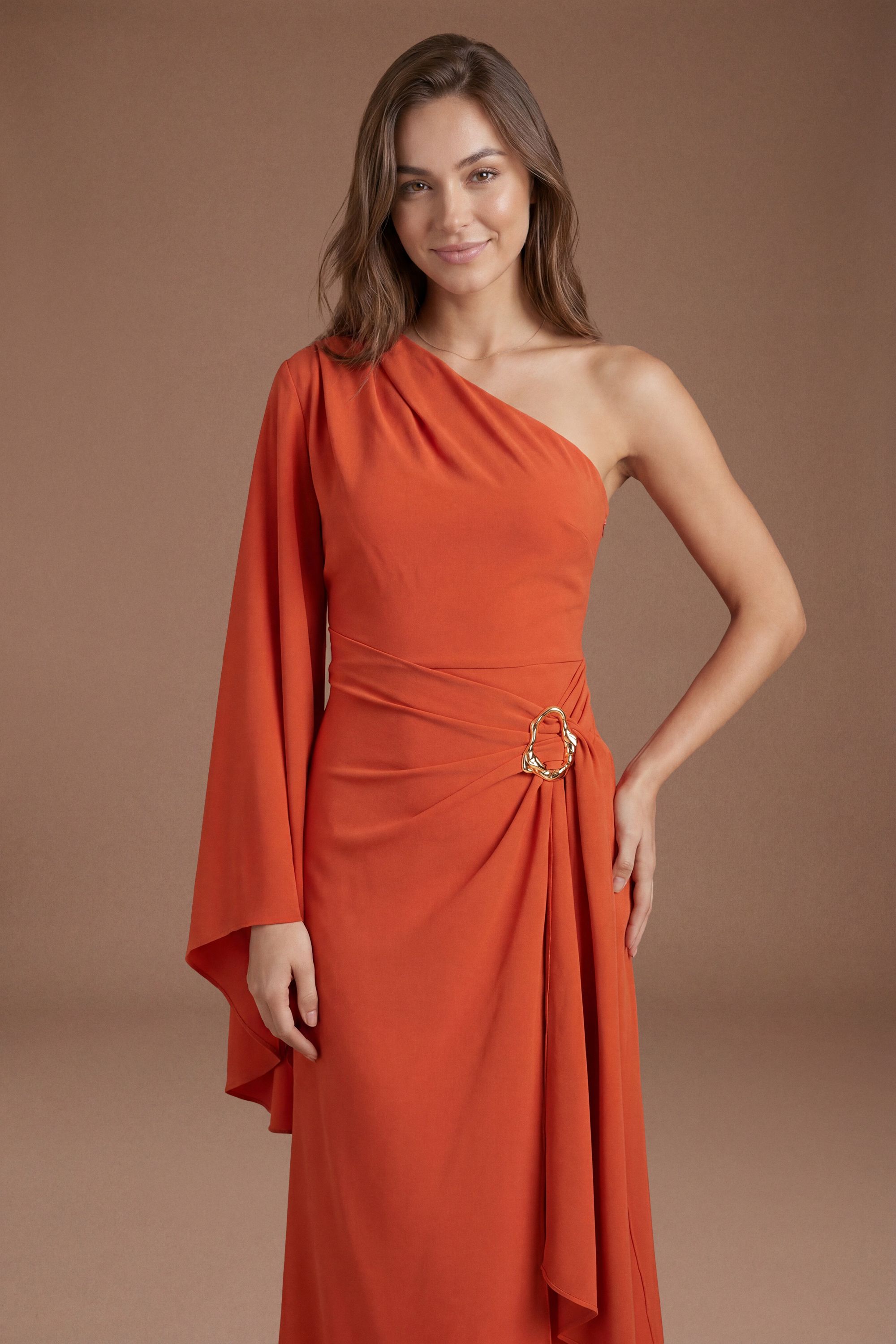 Coast Metal Detail One Shoulder Midi Dress