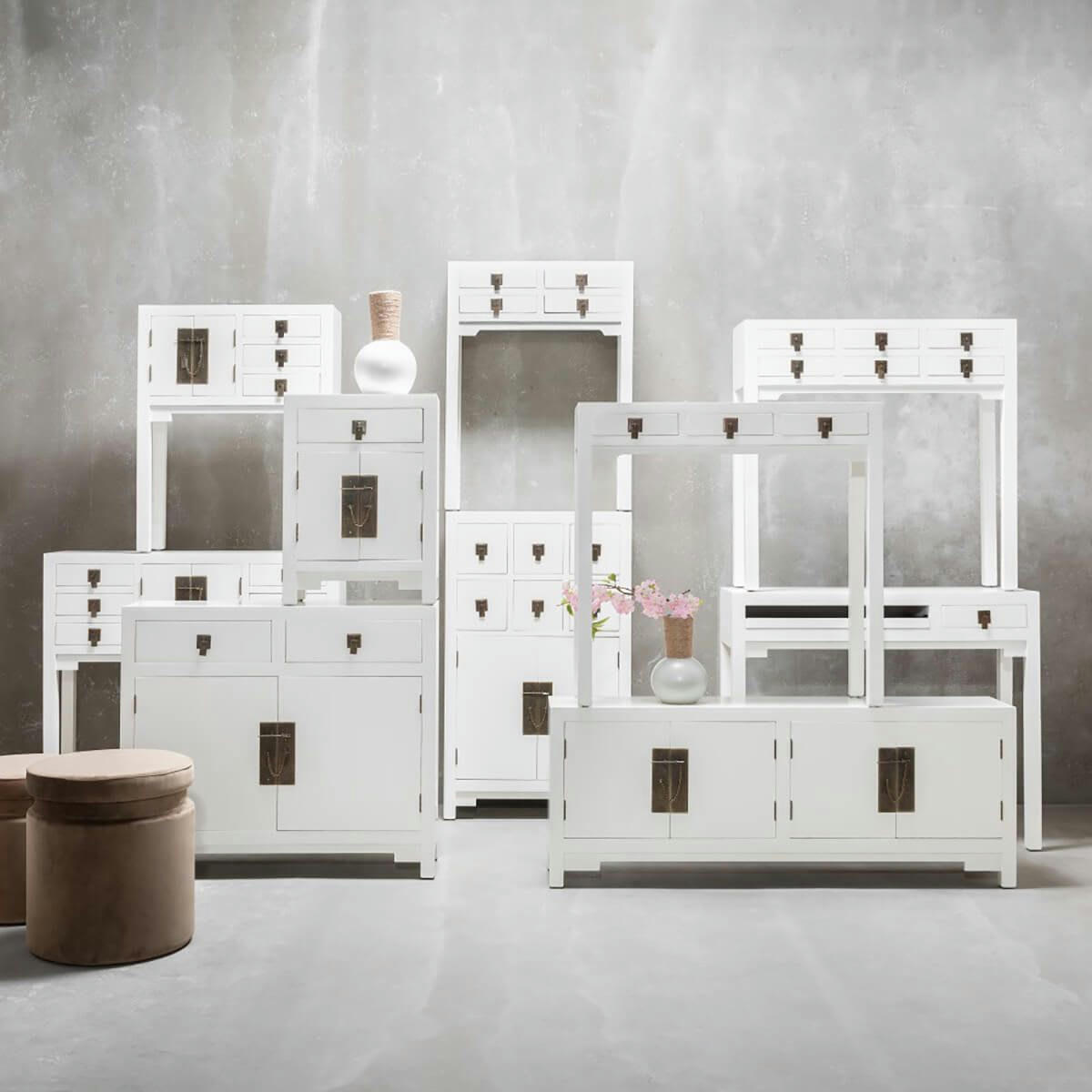 MINZE - Console  2 portes 6 tiroirs coloris blanc