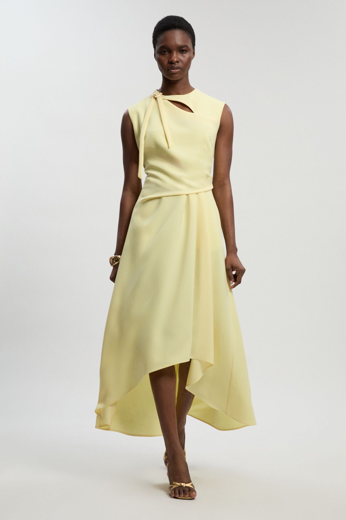 KarenMillen Petite Polished Tailored Drape Neck Full Skirt Dress