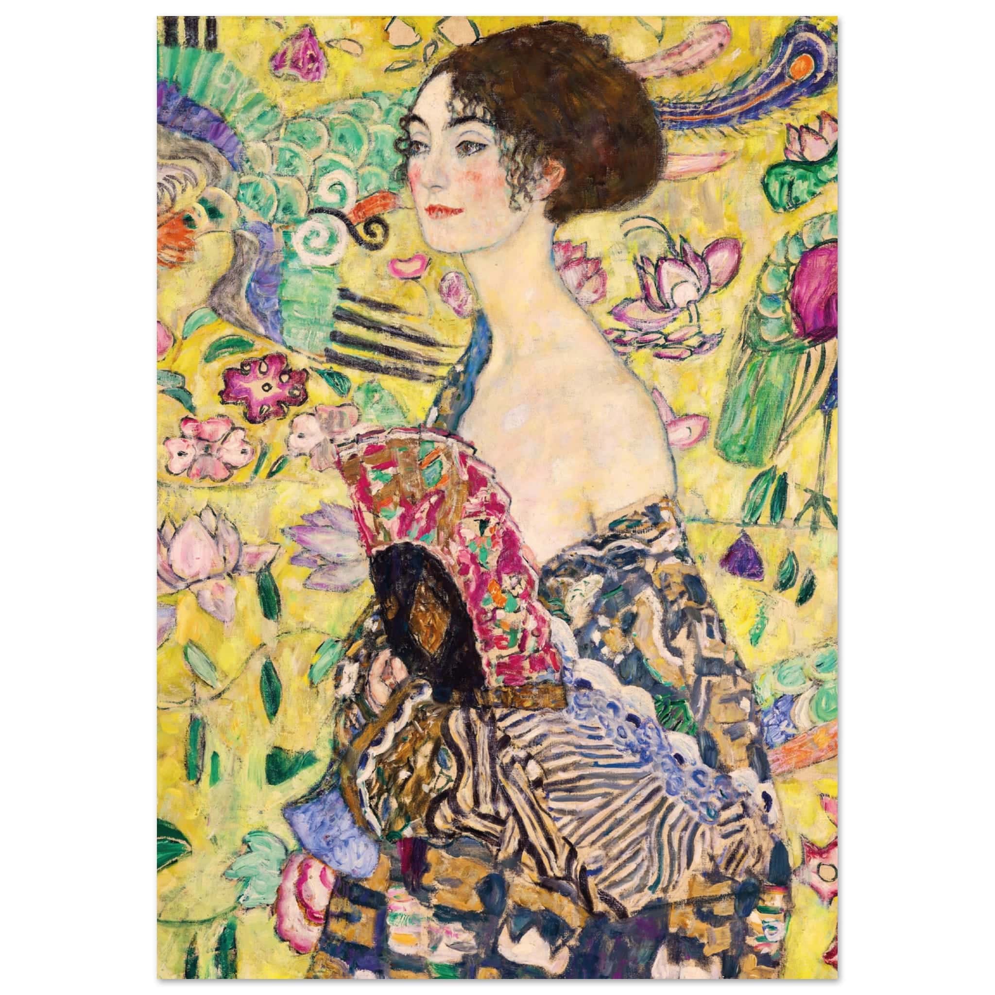 Artfulprints Poster Gustav Klimt - Lady with a fan  - A4 21x29.7 cm - Geel
