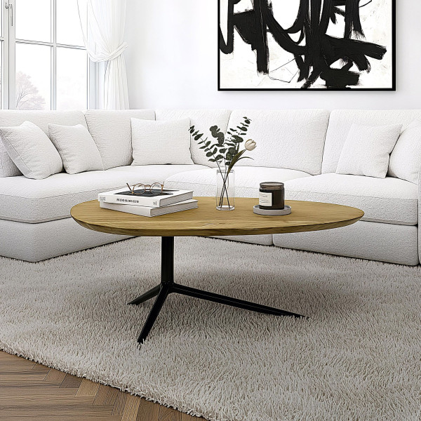 Designerski Stolik kawowy Akacja Drewno lite 87cm owalny Stolik salonu