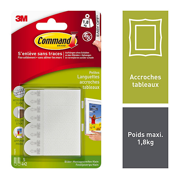 Languette de fixation pour tableaux petit modèle Blanc vendue par 8 pièces
