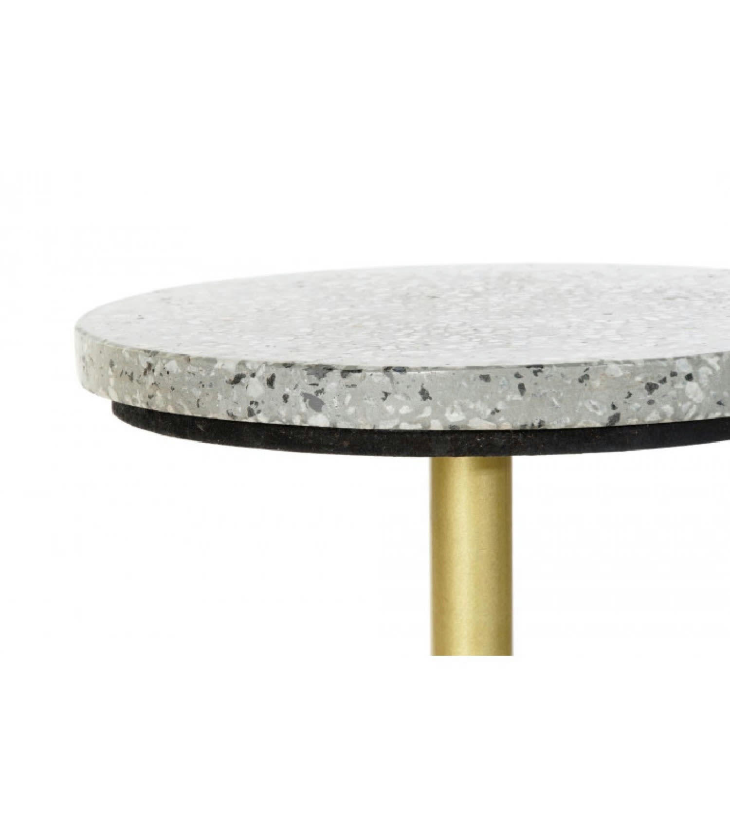 TERRAZZO - Table d'appoint bout de canapé métal doré et plateau pierre terrazo