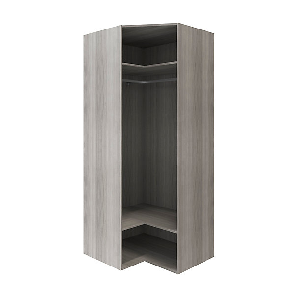 Armoire penderie d'angle effet chêne grisé avec porte battante miroir GoodHome Atomia H. 225 x L. 100 x P. 89 cm
