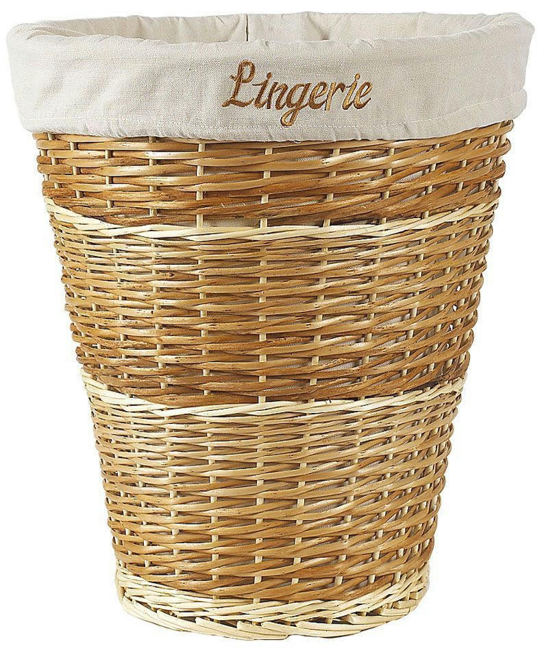 - Panier à linge en osier blanc et éclisse buff