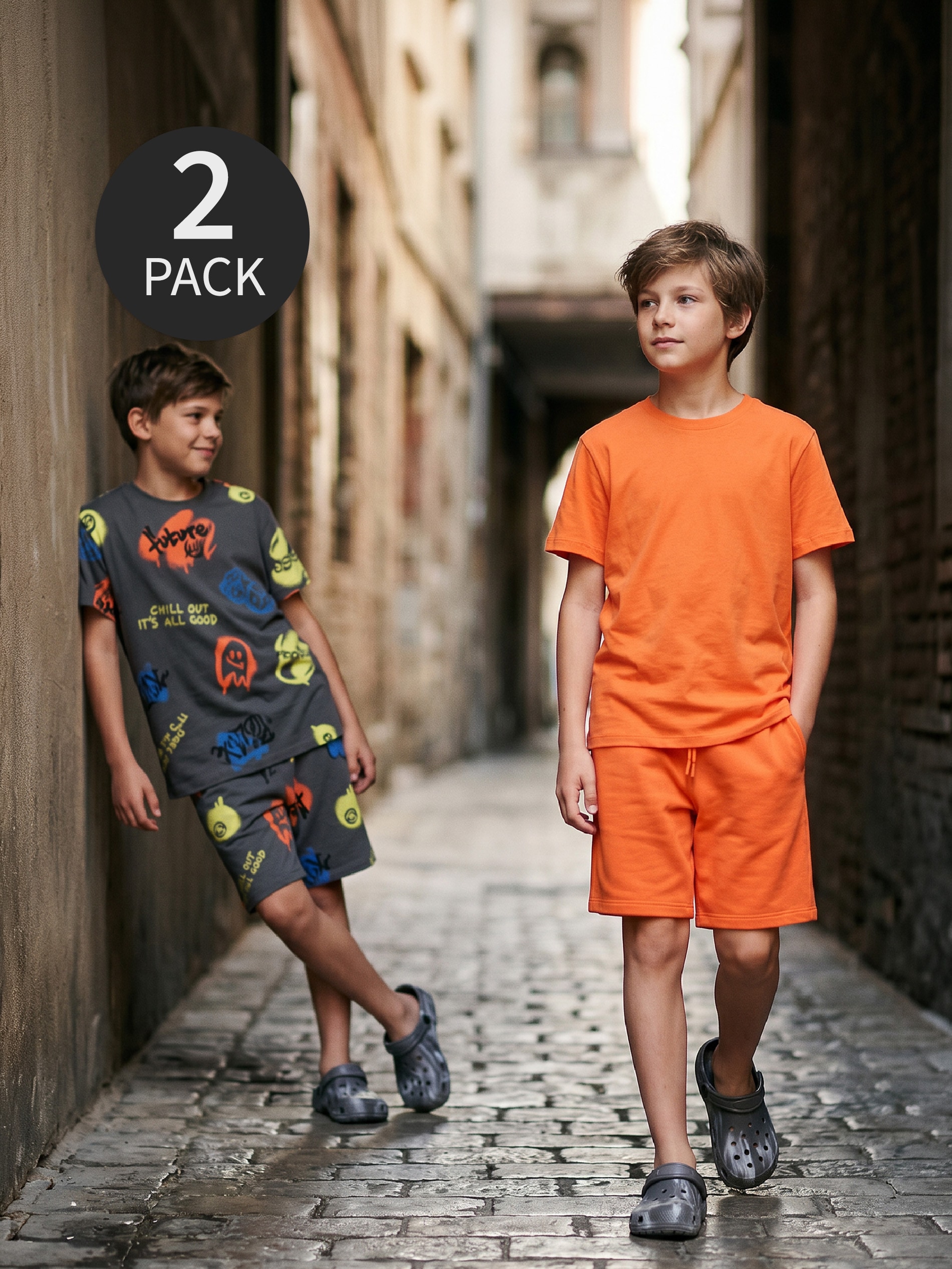 Bawełniane koszulki z nadrukiem graffiti 2 pack
