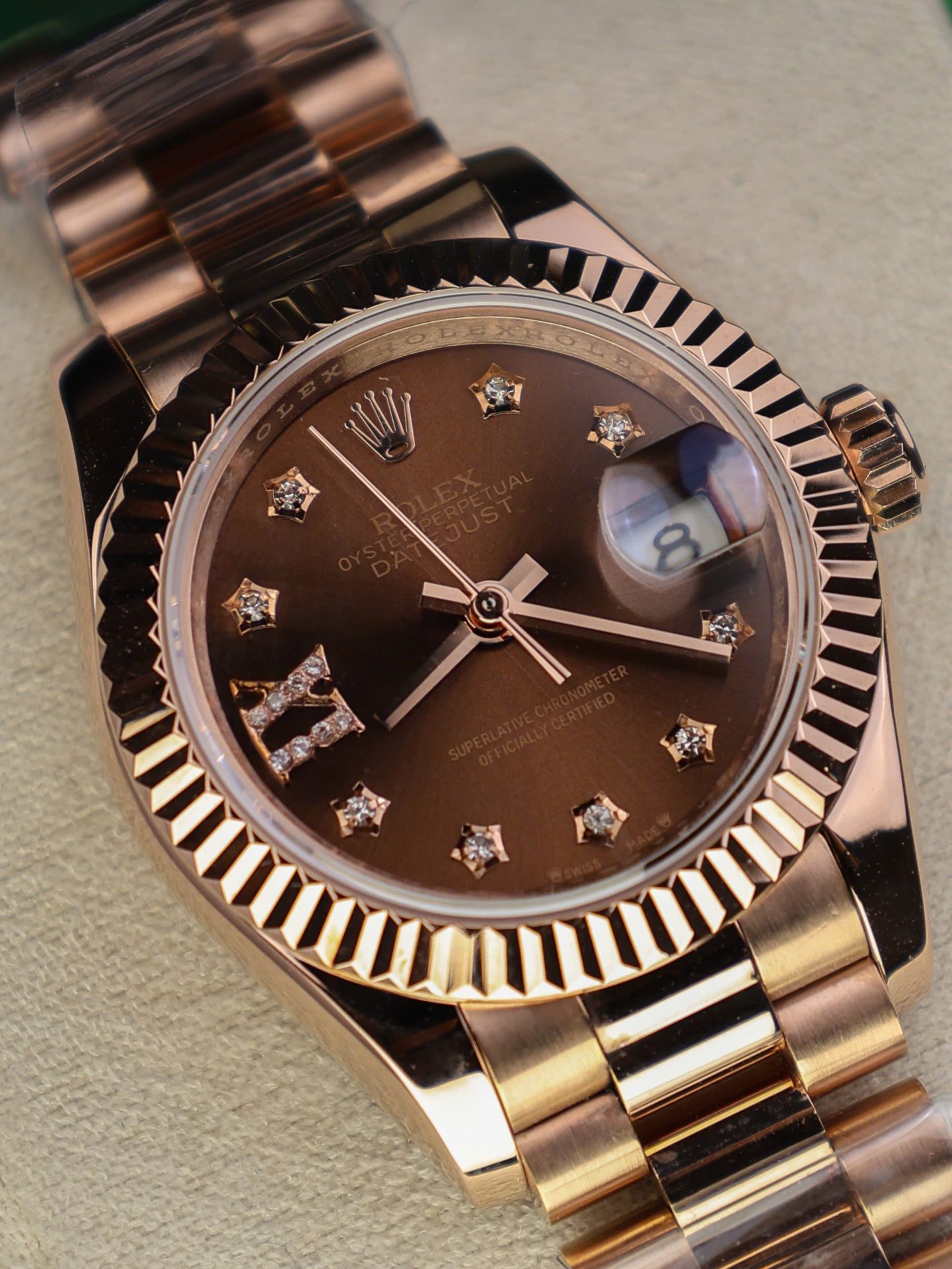Rolex Lady-Datejust 279175-0004 RG Plated Chocolate Dial CZ Diamonds 28mm Super Clone