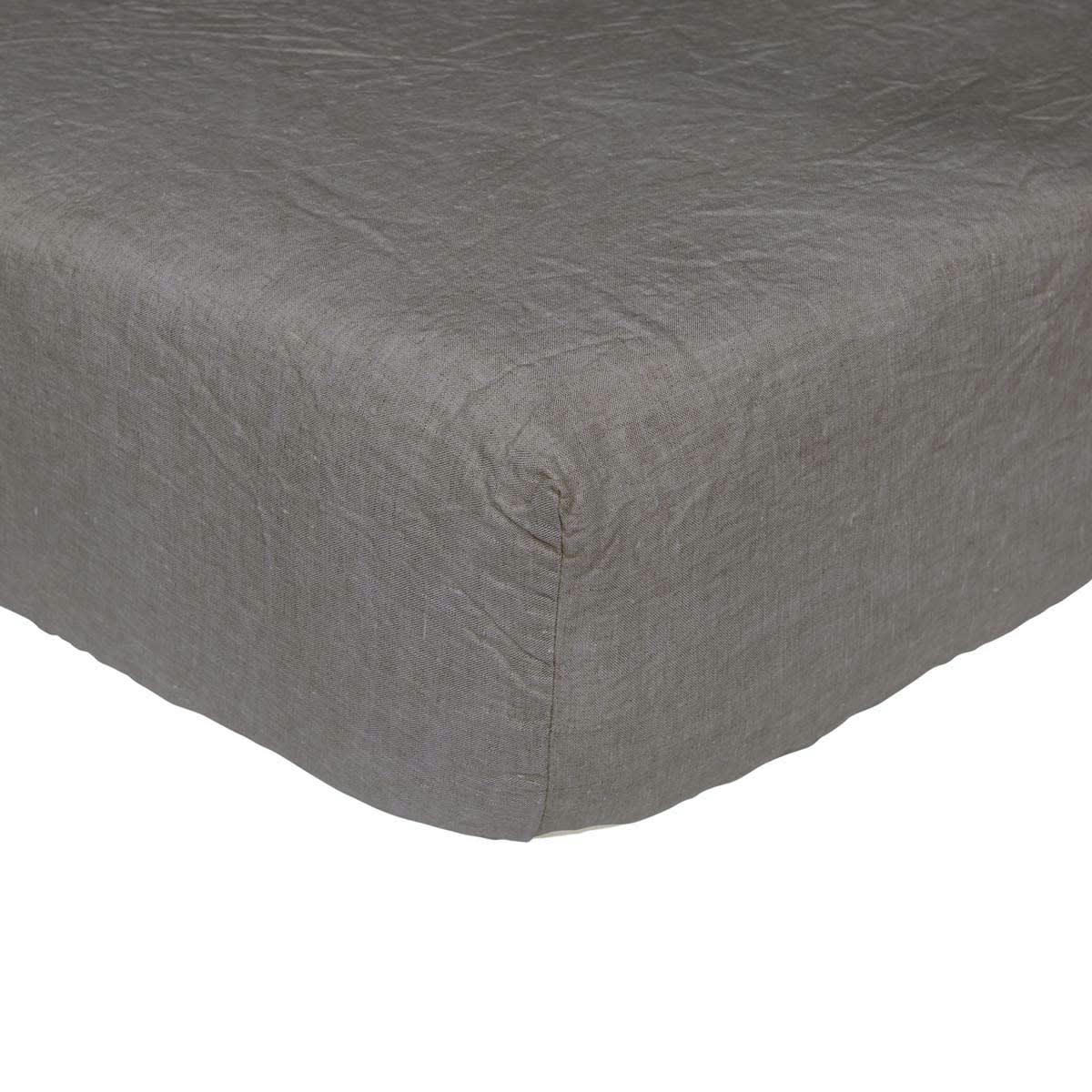 BASALTE - Drap housse uni en lin gris 180x200
