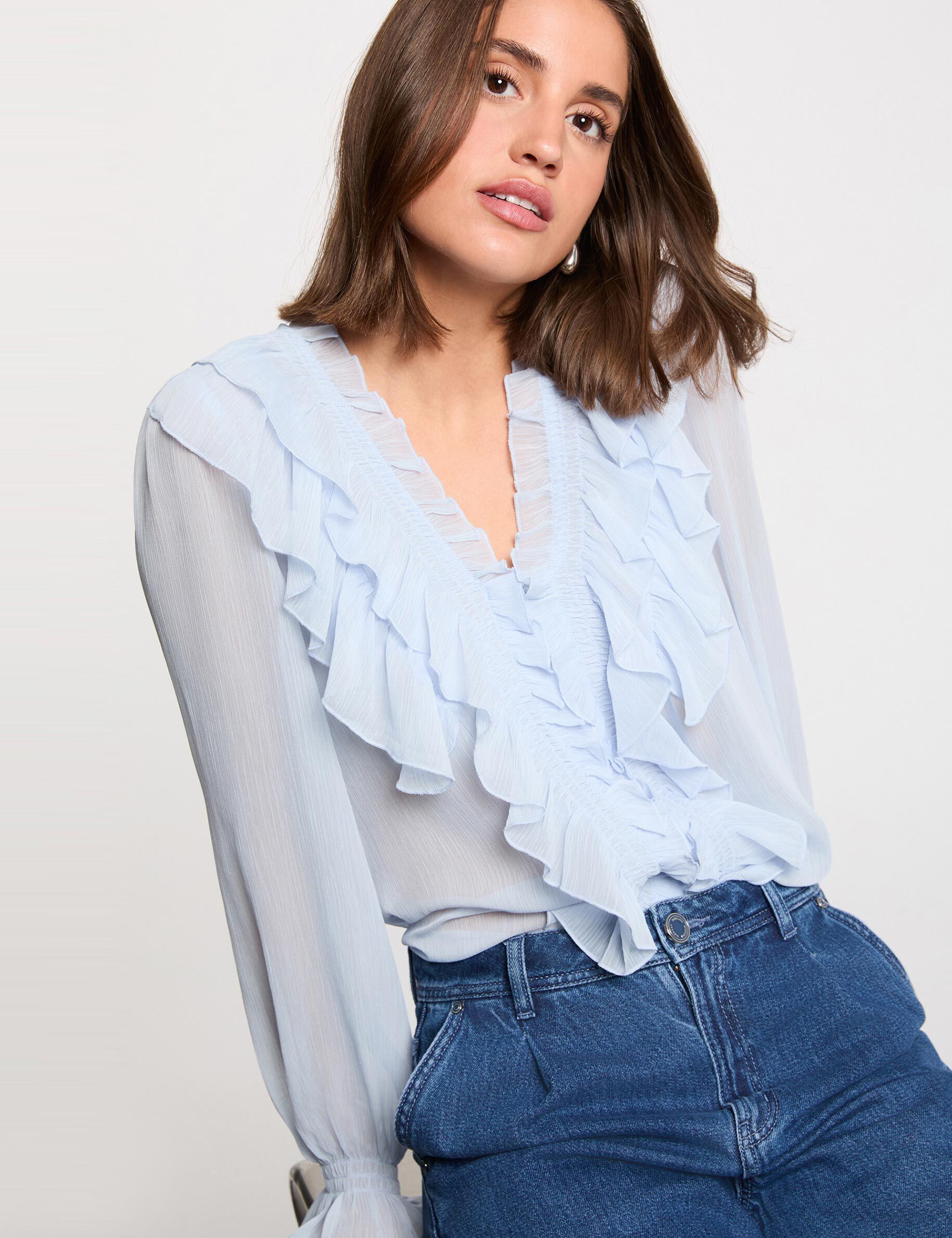Flowy V-Neck Shirt Sky Blue Women