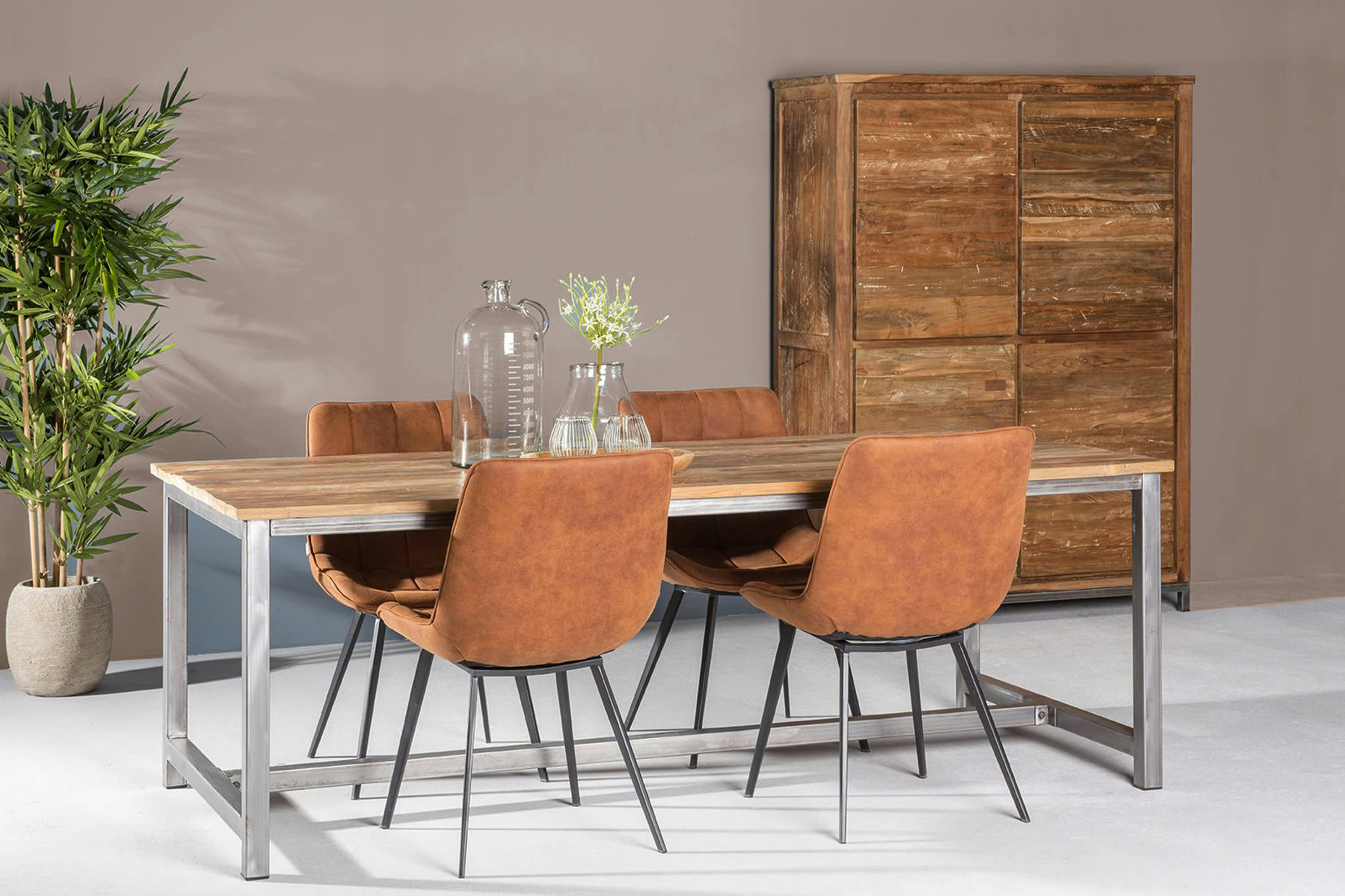 PADANG - PADANG-Table à manger 6/8 personnes L180, Teck massif recyclé et métal