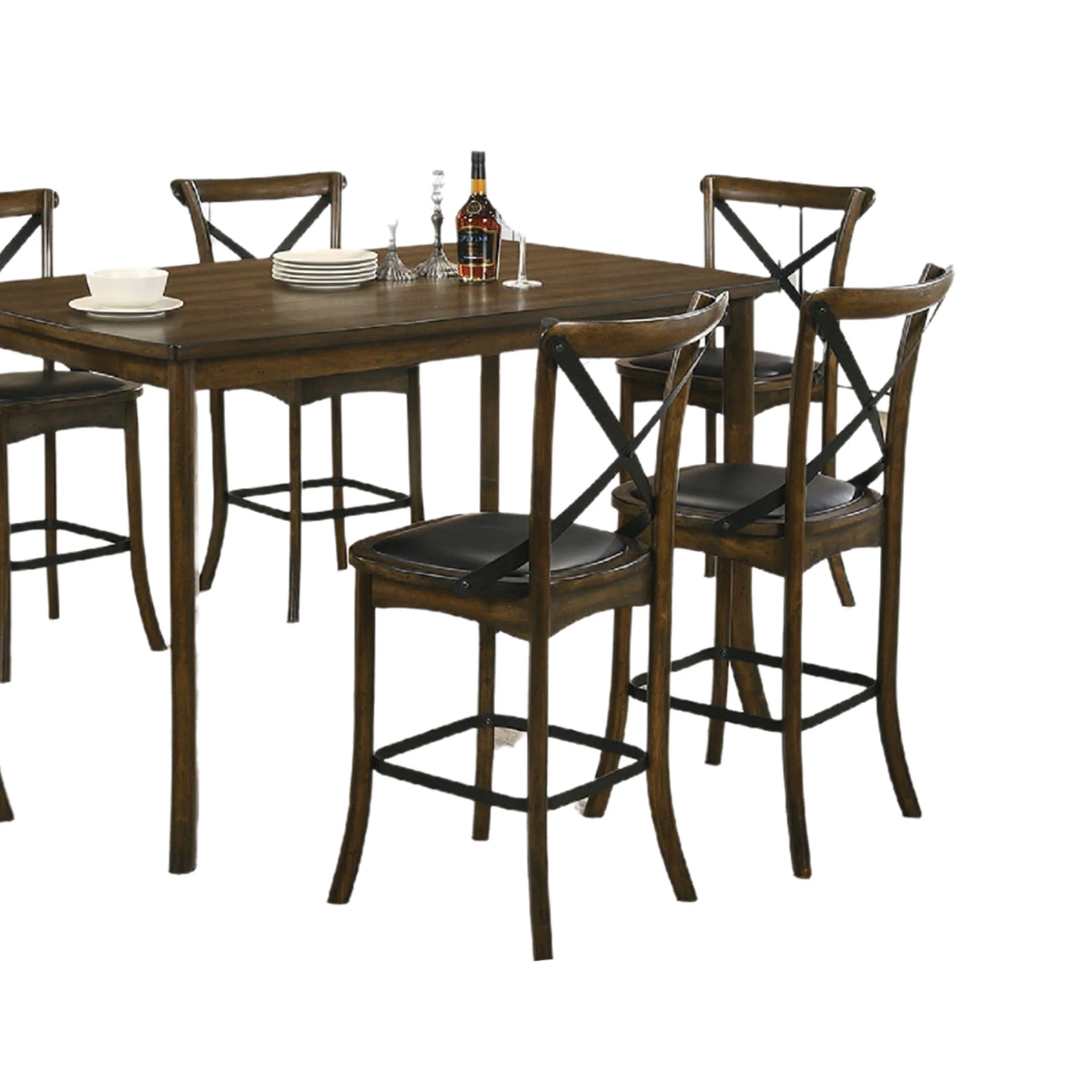 Bien 7pc Counter Height Table Set with 6 Espresso Faux Leather Chairs