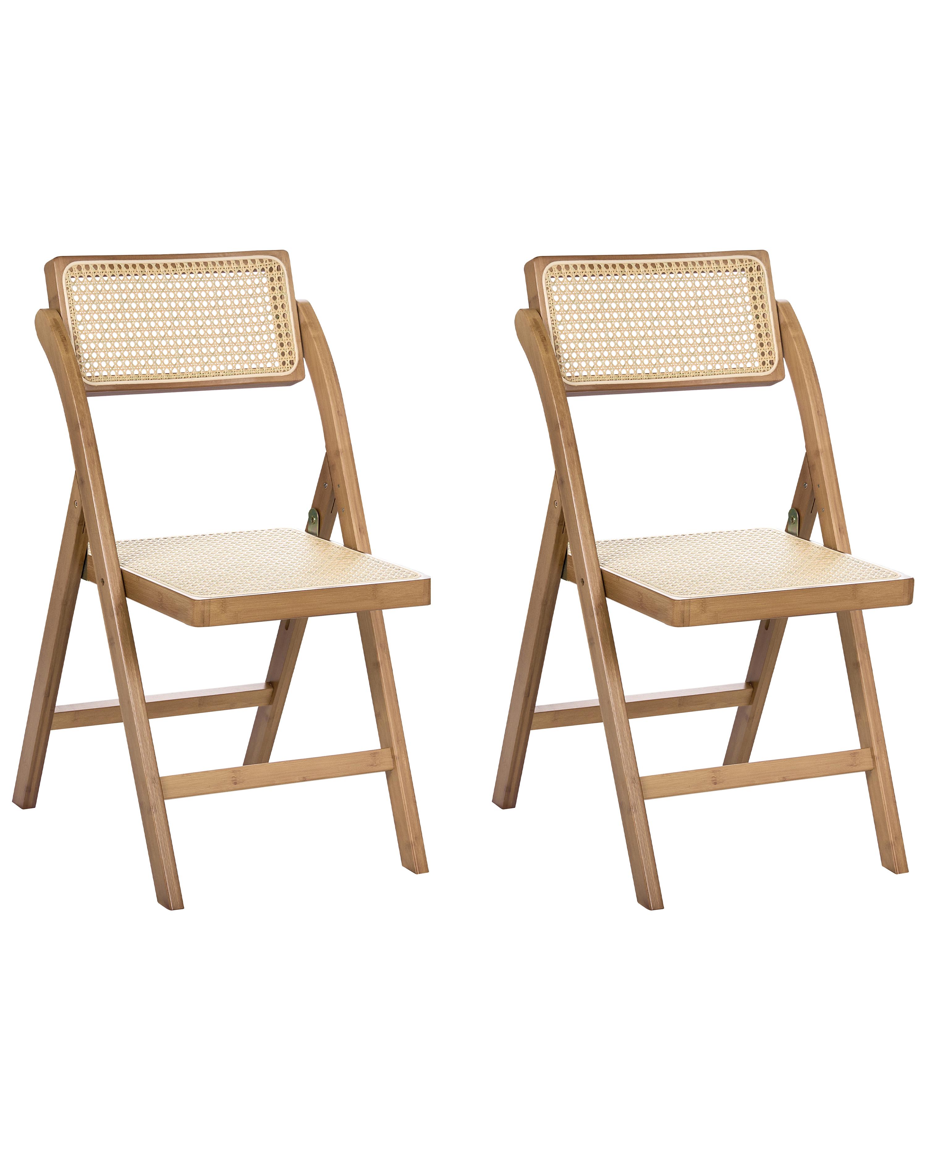 Set of 2 Dining Chairs Folding MODANE Bamboo Brown