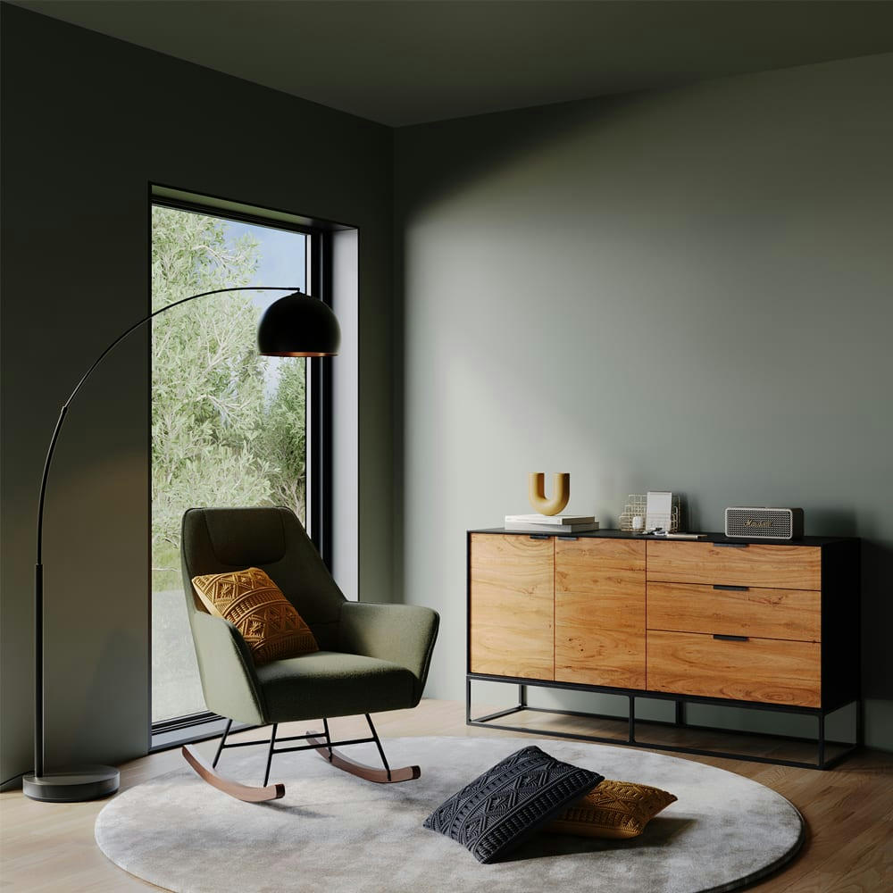 JAKSON - Buffet 2 portes 3 tiroirs en bois d'acacia, pieds en métal