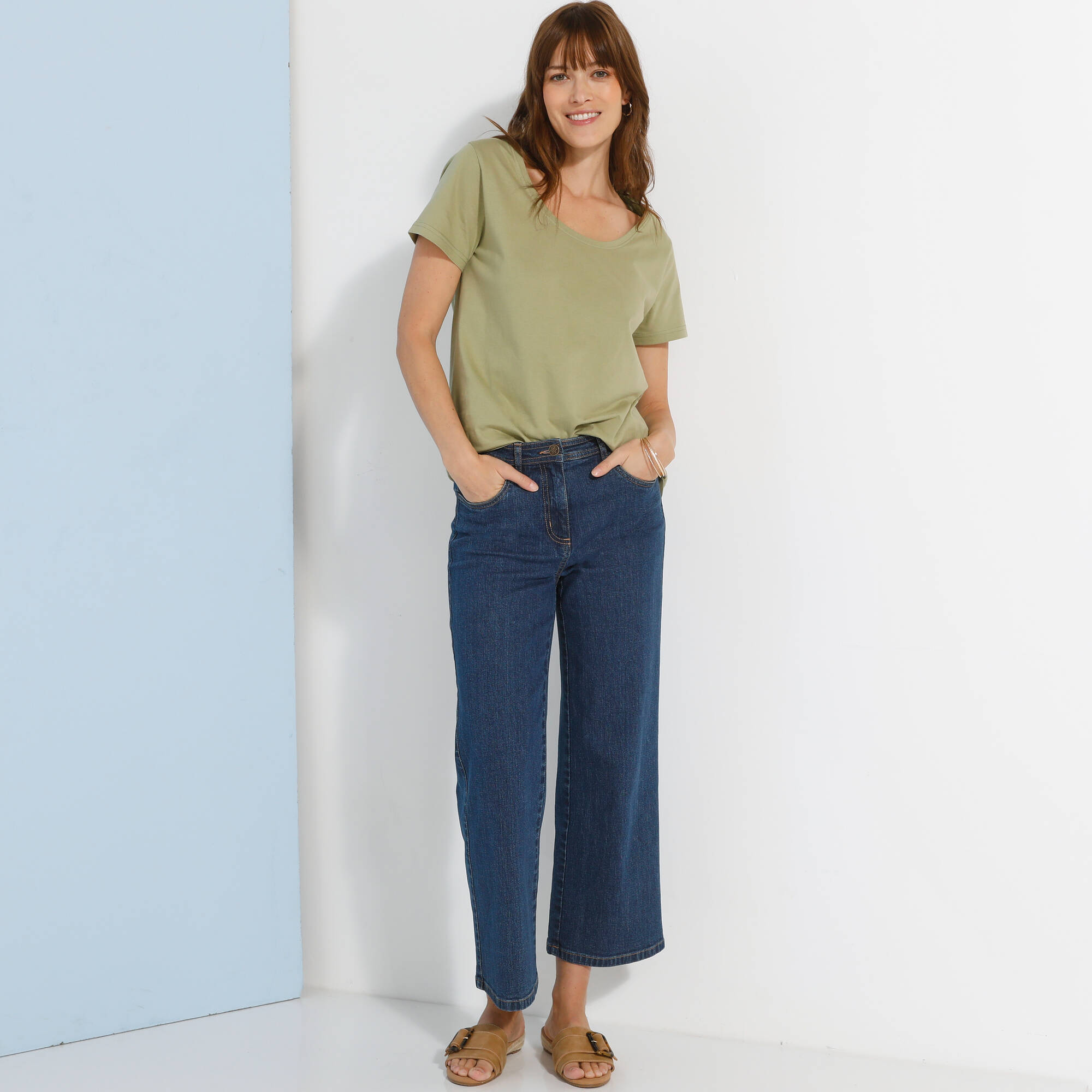 T-shirt col rond manches courtes uni coton