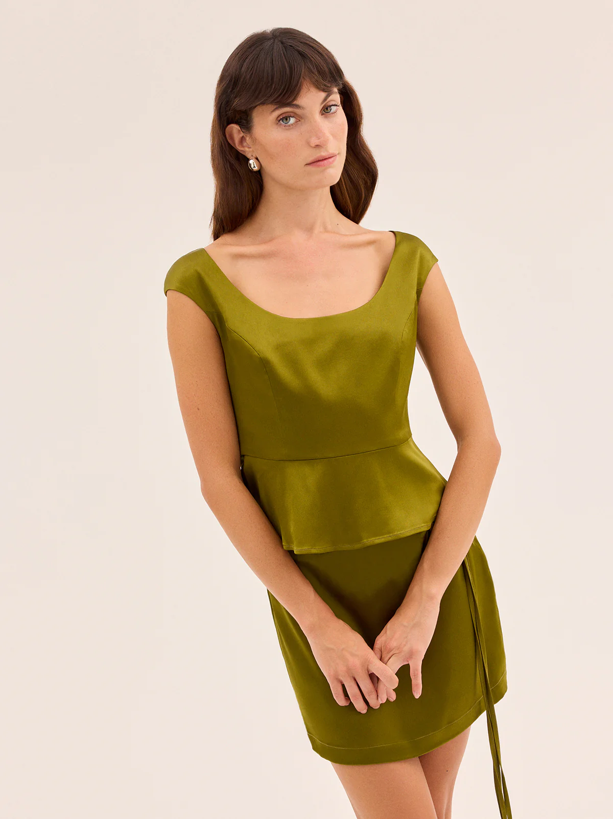 Amina Olive Satin Top