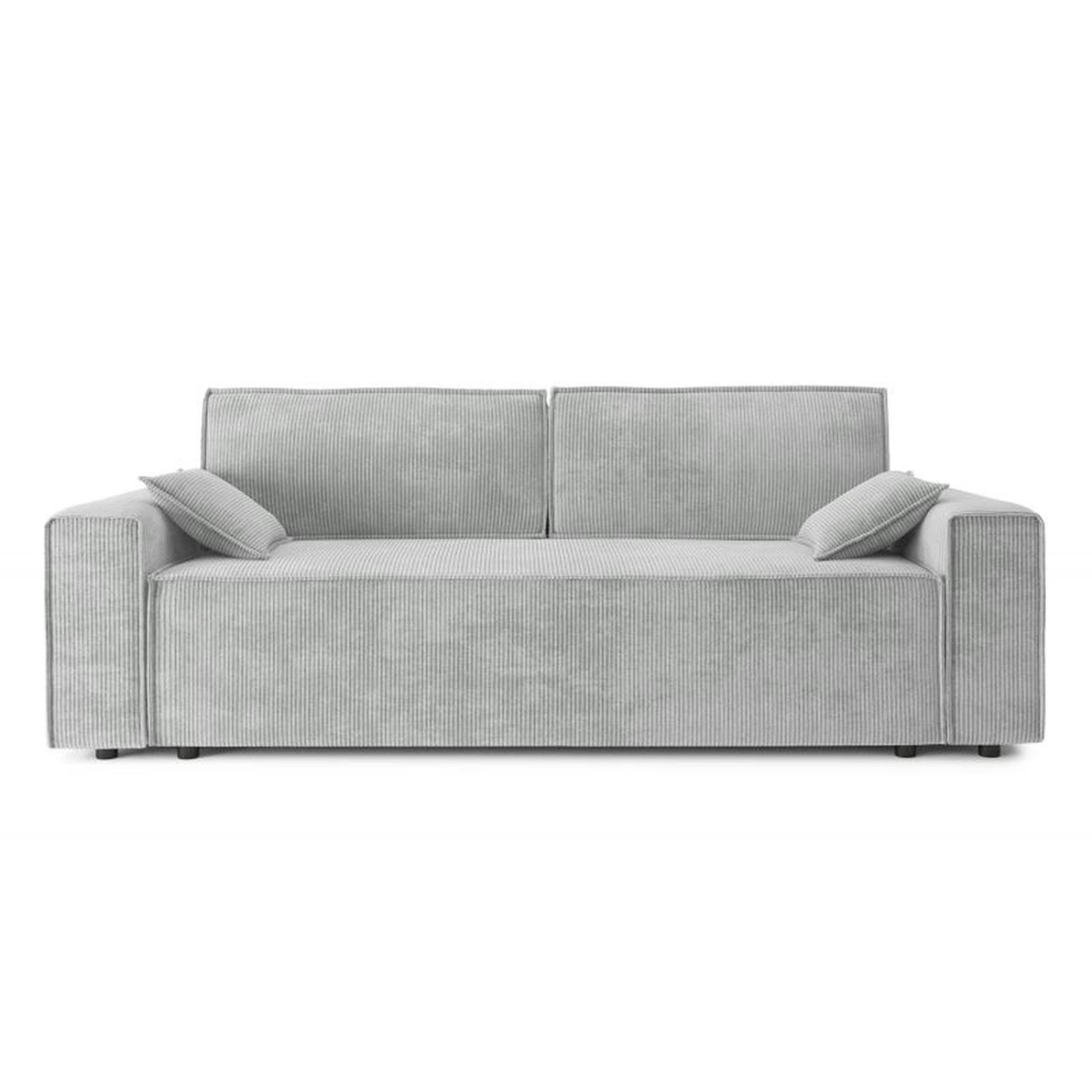 DURIF - Canapé droit convertible 3 places en velours côtelé gris clair
