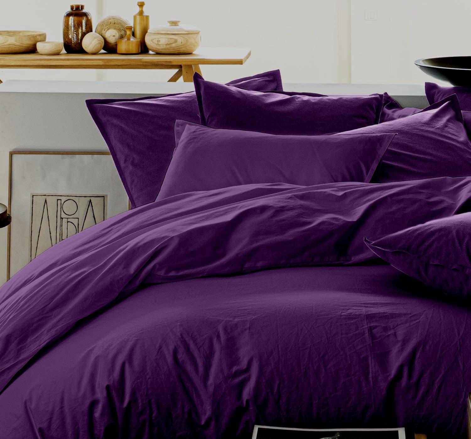 VIOLET - Housse de couette lin lave violet 155x220 cm
