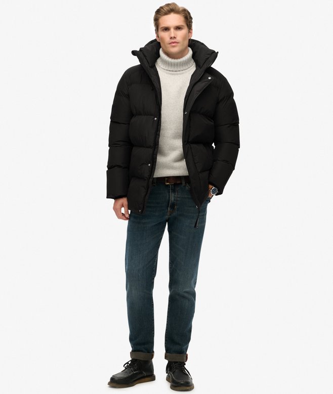 Hooded Mid Length Sports Puffer Jacket