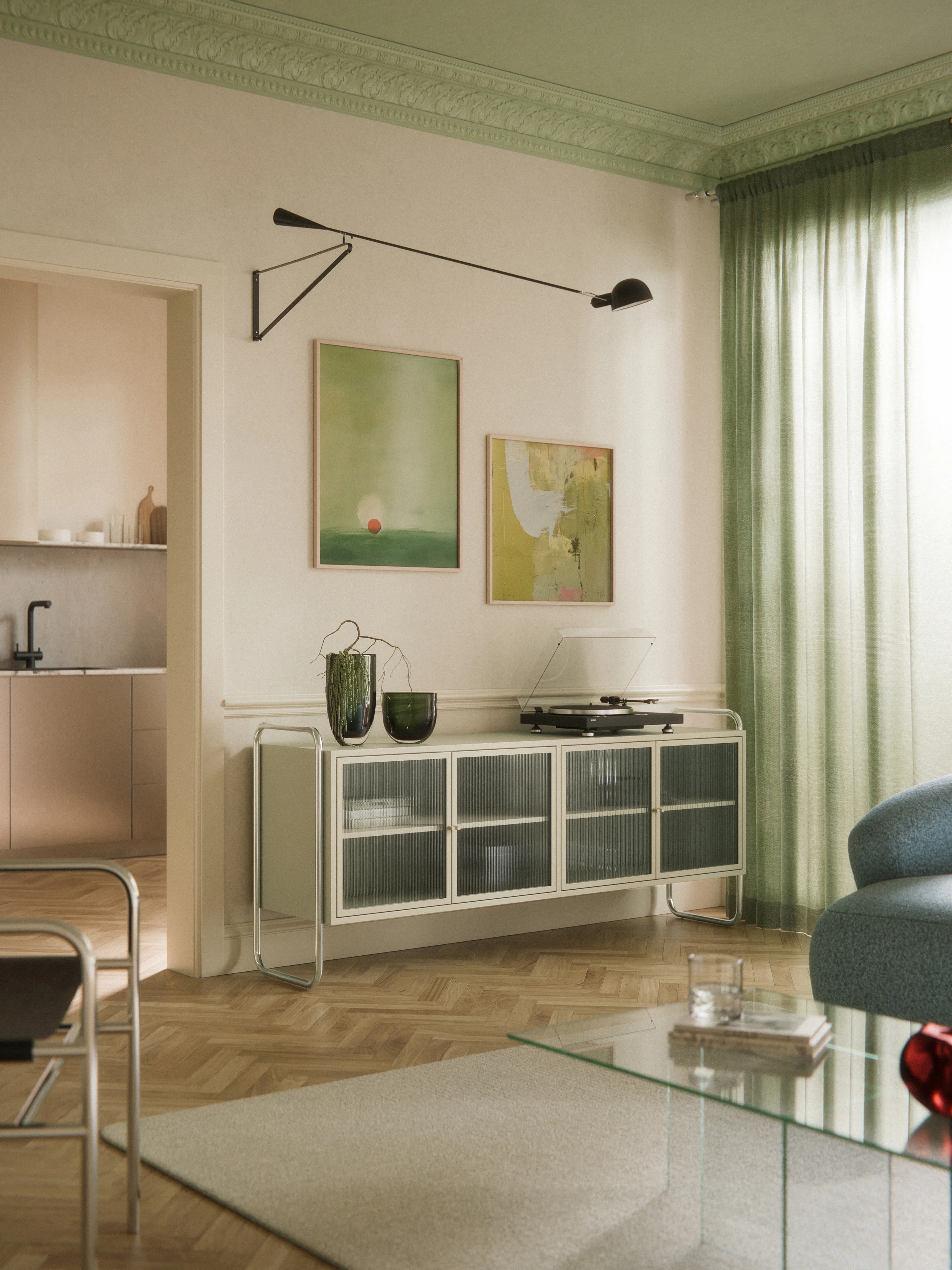 Metall-Sideboard Robyn mit Glas-Front