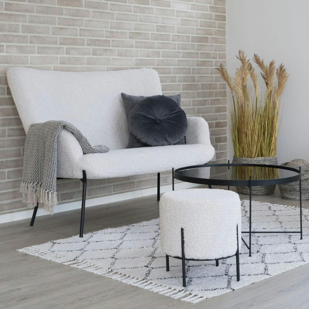 GLASGOW - Canapé 2 places en tissu bouclette blanc