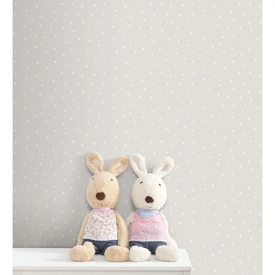 Sanders & Sanders behang stippen beige en wit - 53 cm x 10 m