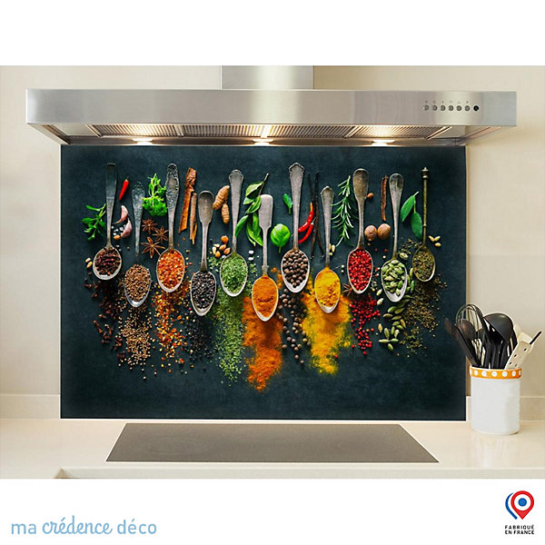 Crédence cuisine fond de hotte Epices et cuillères 2 - Alu composite - L 60 cm x H 45 cm - MaCrédenceDéco