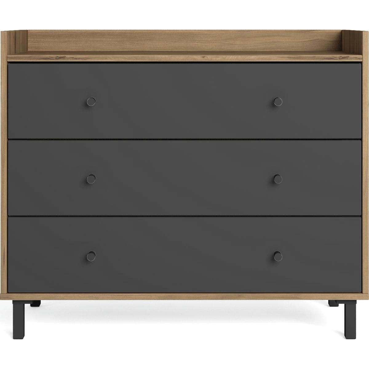 AURELIA - Commode 3 tiroirs gris anthracite et effet bois 92 cm