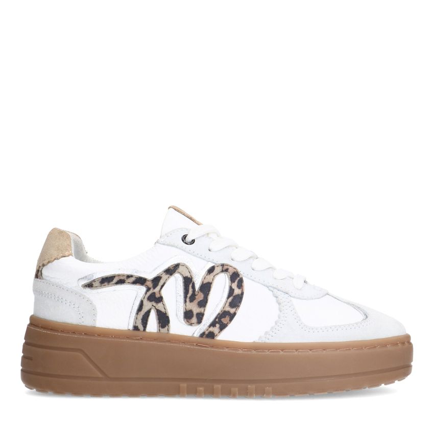Manfield Witte leren sneakers met leopard details