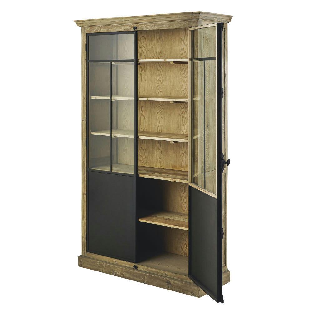 Voltaire - Vitrine 2 portes en pin recyclé