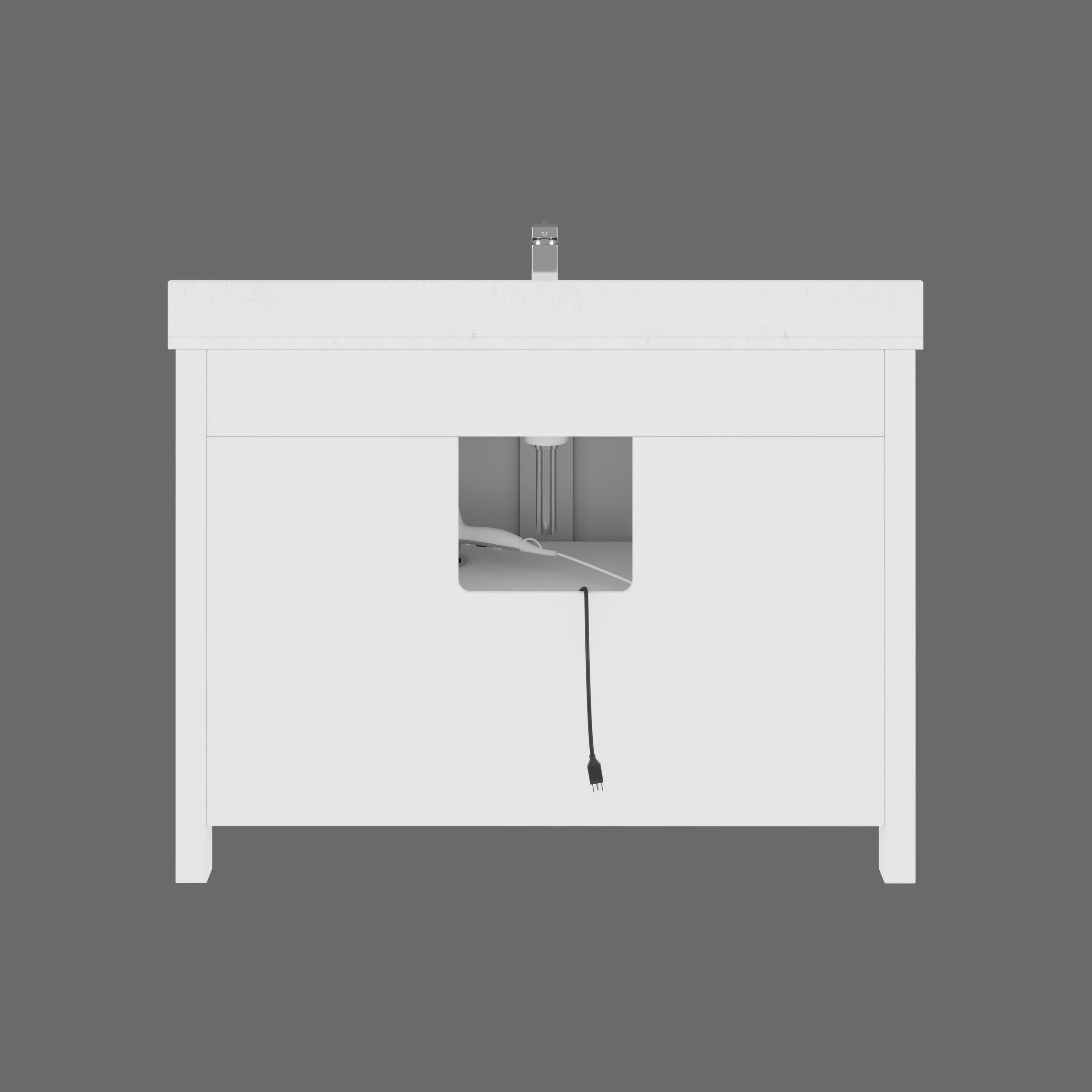 Urban Bathe Kali Undermount Single Sink Stone Top Bathroom Vanity with Drawer & Cabinet Organizer, White, 48-in