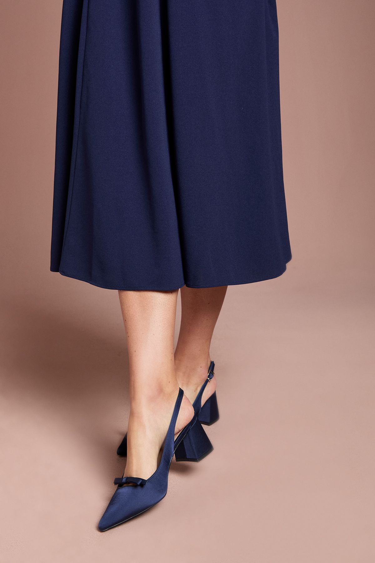 Coast Riley Satin Bow Detail Slingback Medium Block Heel Court Shoes