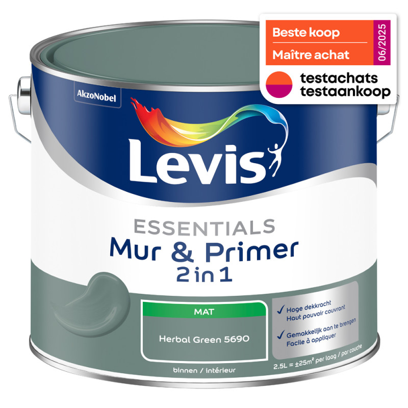 Peinture pour murs Essentials Mur & Primer 2-en-1 vert herbe 2,5 L