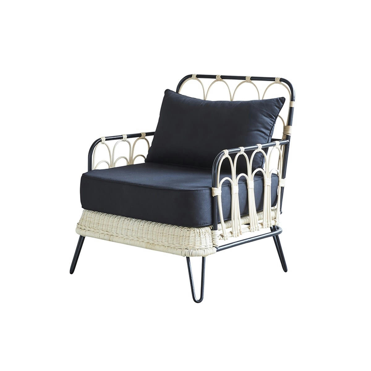 BOHO - Fauteuil en rotin et métal noir