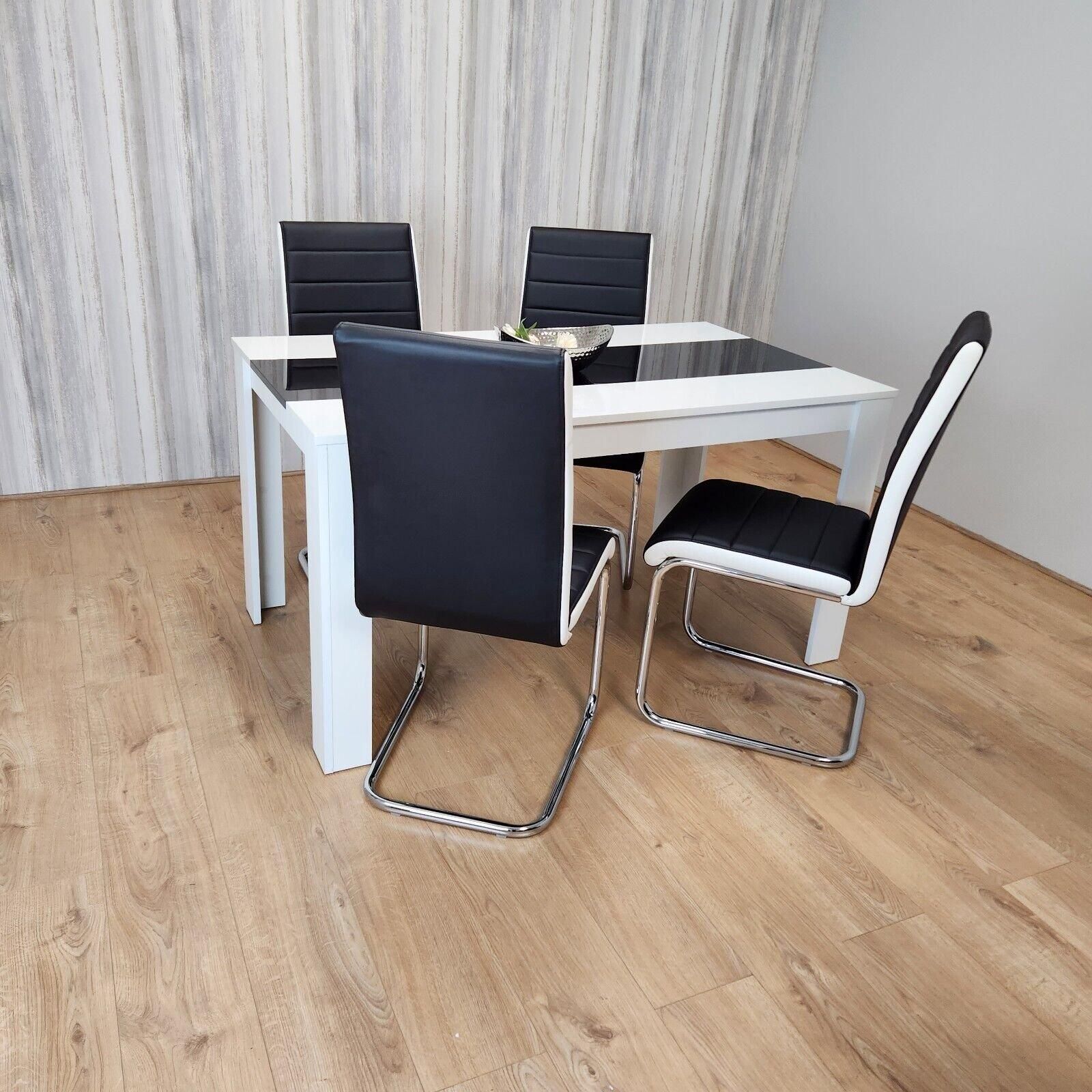 KOSY KOALA Dining Table Set White And Black Table With 4 White And Black Faux Leather Dining Chairs