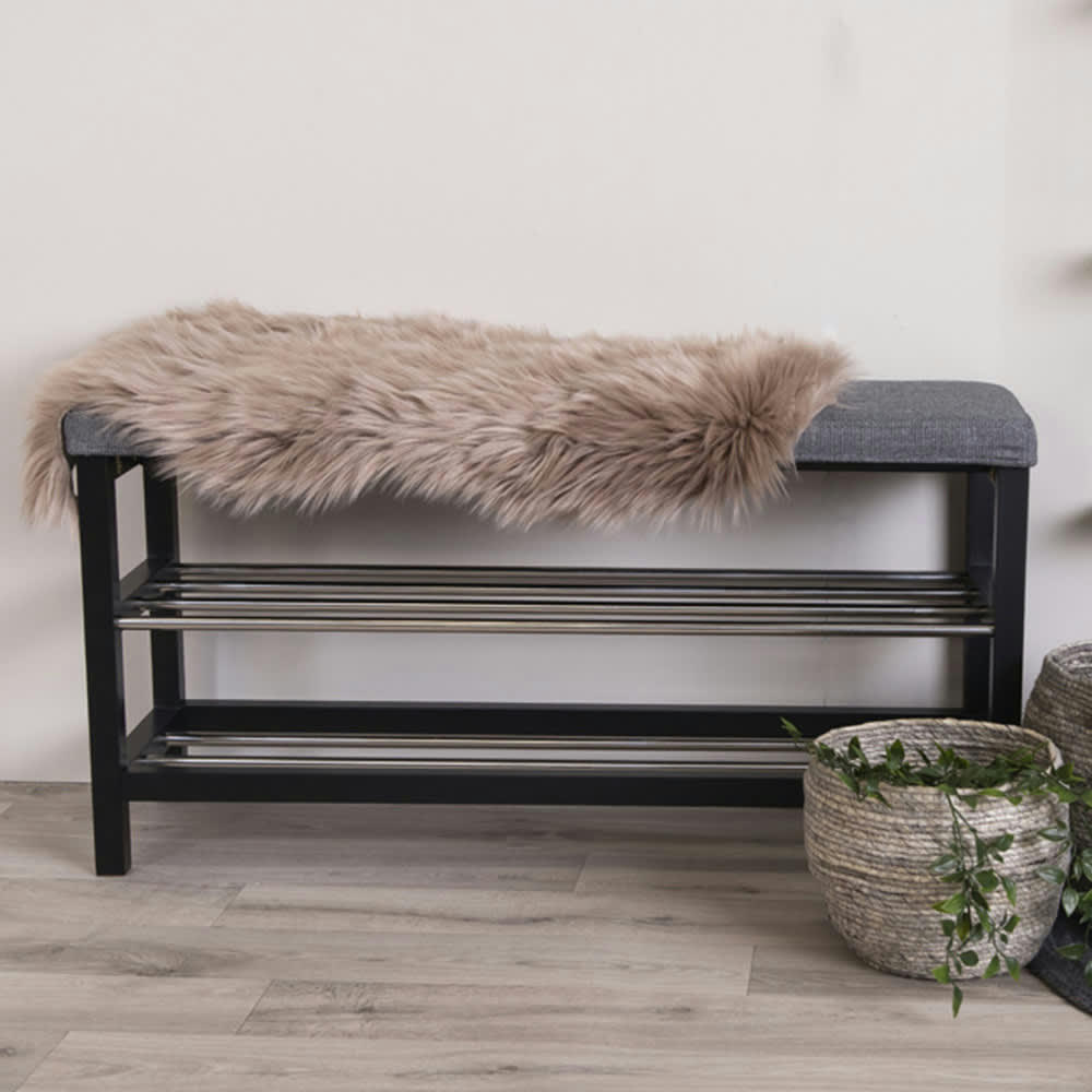 PADOVA - Banc en métal et tissu avec étagères L100cm gris